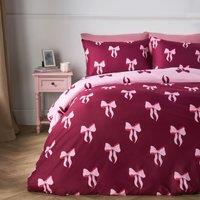 OHS Bows Microfibre Reversible Bedding Set Duvet Cover with Pillowcase in Burgundy | Size: Single