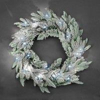 Shatchi 55cm Prelit Lapland Fir Green Christmas Wreath in White