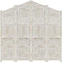 Berkfield Home Hand carved 4-Panel Room Divider White 160x165 cm Solid Mango Wood