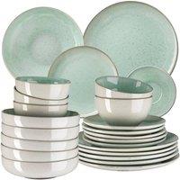 tectake Dinner Set Mare In Glazed Stoneware For 6 People, Dishwasher-Safe in Mint