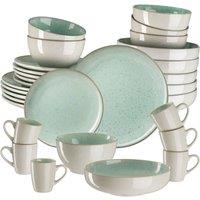 tectake Dinner Set Mare In Glazed Stoneware For 6 People, Dishwasher-Safe in Mint