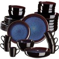 tectake Dinner Set Mare In Glazed Stoneware For 6 People, Dishwasher-Safe in Blue