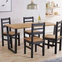 Core Products Texas Antique Waxed Pine Rectangular Dining Table with 4 Chairs - Set in Black