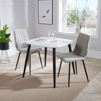 Core Products Aspen White Square Dining Table with 2 Upholstered Fabric Chairs - Set in Light Grey