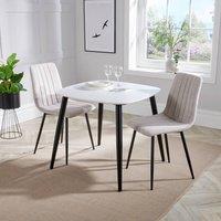 Core Products Aspen White Square Dining Table with 2 Upholstered Fabric Chairs - Set in Natural