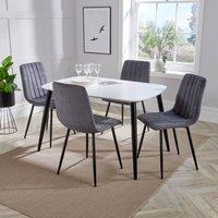 Core Products Aspen White Rectangular Dining Table & Four Stitch Chairs Set in Grey