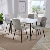 Core Products Aspen White Rectangular Dining Table & Four Stitch Chairs Set in Light Grey