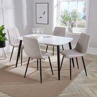 Core Products Aspen White Rectangular Dining Table & Four Stitch Chairs Set in Natural