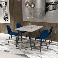 Core Products Aspen Grey-Oak Effect Rectangular Dining Table & Four Curve Chairs Set in Blue