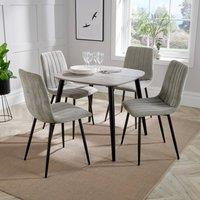 Core Products Aspen Grey Oak Effect Square Dining Table with 4 Fabric Chairs - Set in Light Grey