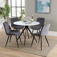 Core Products Aspen White Round Dining Table with 4 Diamond Fabric Chairs - Set in Grey