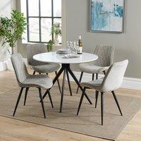 Core Products Aspen White Round Dining Table with 4 Diamond Fabric Chairs - Set in Light Grey