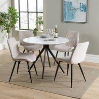 Core Products Aspen White Round Dining Table with 4 Diamond Fabric Chairs - Set in Natural