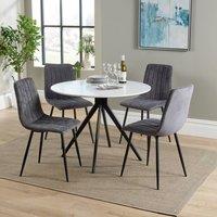 Core Products Aspen White Round Dining Table with 4 Stitch Fabric Chairs - Set in Grey