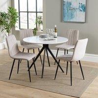 Core Products Aspen White Round Dining Table with 4 Stitch Fabric Chairs - Set in Natural