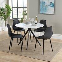 Core Products Aspen White Round Dining Table with 4 Plastic Curve Chairs - Set in Black