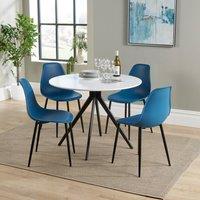 Core Products Aspen White Round Dining Table with 4 Plastic Curve Chairs - Set in Blue
