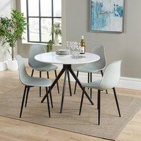 Core Products Aspen White Round Dining Table with 4 Plastic Curve Chairs - Set in Grey