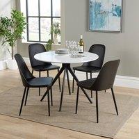 Core Products Aspen White Round Dining Table with 4 Plastic Duo Chairs - Set in Black