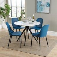 Core Products Aspen White Round Dining Table with 4 Plastic Duo Chairs - Set in Blue