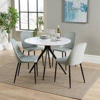 Core Products Aspen White Round Dining Table with 4 Plastic Duo Chairs - Set in Grey