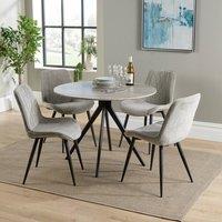 Core Products Aspen Grey Oak Effect Round Dining Table with 4 Fabric Chairs - Set in Light Grey
