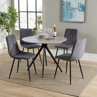 Core Products Aspen Grey Oak Effect Round Dining Table with 4 Stitch Chairs - Set