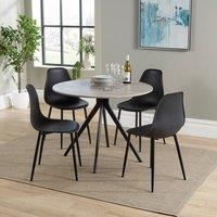 Core Products Aspen Grey Oak Effect Round Dining Table with 4 Curve Chairs - Set in Black