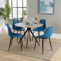 Core Products Aspen Grey Oak Effect Round Dining Table with 4 Curve Chairs - Set in Blue