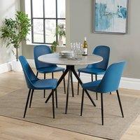 Core Products Aspen Grey Oak Effect Round Dining Table with 4 Duo Chairs - Set in Blue