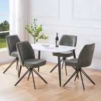 Core Products Aspen White Rectangular Table with 4 Swivel Fabric Chairs - Dining Set in Green