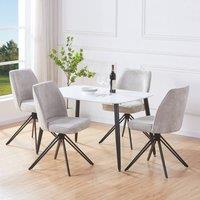 Core Products Aspen White Rectangular Table with 4 Swivel Fabric Chairs - Dining Set in Light Grey