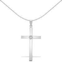 Jewelco London 9ct White Gold 0.1ct Diamond Minimalist Solitaire Cross Pendant in Silver