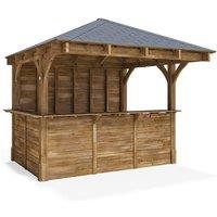 Dunster House Garden Bar 3x3m Wooden Outdoor Pub Shed Back Walled Gazebo Leviathan in Brown