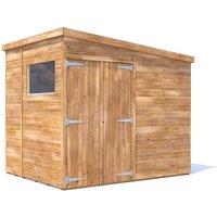Dunster House Wooden Bike Shed 2.4x1.8m Pent Roof With Windows 15mm Overlord Modular in Brown