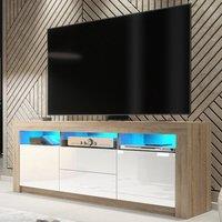 Mex Furniture LTD TV Unit Shine 160cm - Oak & White Gloss Doors & LED Lights