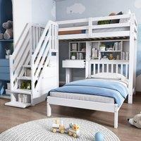 BTM White Wooden Bunk Bed with Desk, Shelves & Storage, 90x190cm | Size: Single