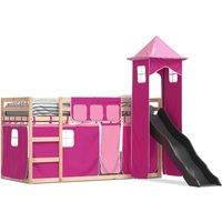 Berkfield Home Bunk Bed Frame with Slide & Curtains Pink 90x190 cm Single