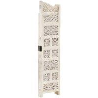 Berkfield Home Hand carved 4-Panel Room Divider White 160x165 cm Solid Mango Wood