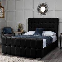 UK Bed Furniture Orlando Upholstered Bed with Slatted Base & 48 Inch Headboard in Black | Size: Single
