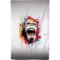 Warren Reed - Designer Coloured Splashart Crazy Monkey Face Tea Towel in Red