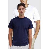 AARHON Men's Mens White/Navy Basic Crew Neck T-Shirt | Size: Small