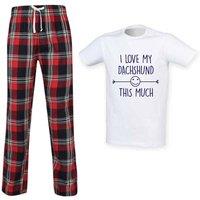 60 SECOND MAKEOVER Men's I Love My Dachshund This Much Tartan Trouser Pyjamas Set in Red | Size: 2XL