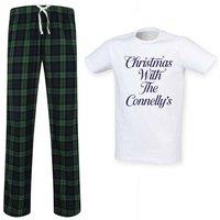 60 SECOND MAKEOVER Men's Personalised With The ... Surname Tartan Trouser Pyjamas Set in Green | Size: XL