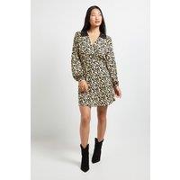 Dorothy Perkins Women's Petite Black Daisy Lace Collar Detail Wrap Printed Mini Dress | Size: 12