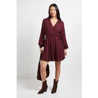 Dorothy Perkins Women's Petite Berry Spot Lace Collar Detail Wrap Printed Mini Dress | Size: 16