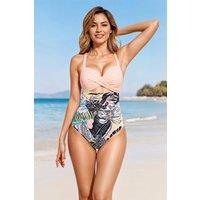 Women's One-Piece Cross Front Swimsuit with Adjustable Straps in Pink | Size: XL