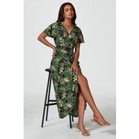FS Collection Women's Abstract Floral Wrap Maxi Dress In Olive | Size: XL