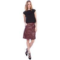 Cutie London Women's Pencil Skirt with Front Silver Poppers in Maroon | Size: 10