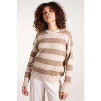 Blue Vanilla Women's Stripe Rib Knit Jumper in Beige | Size: S/M